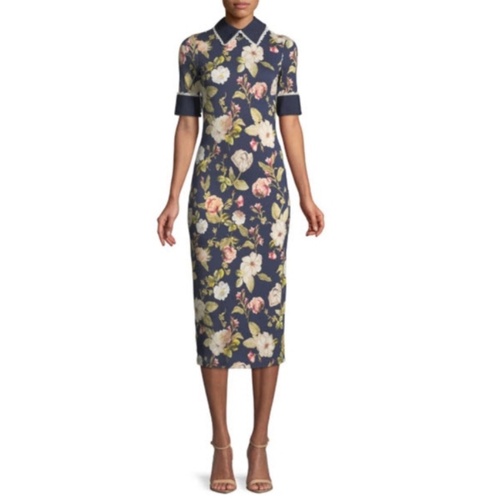 Alice + Olivia Delora Fitted Collared Midi Dress Size 0 New Without Tags